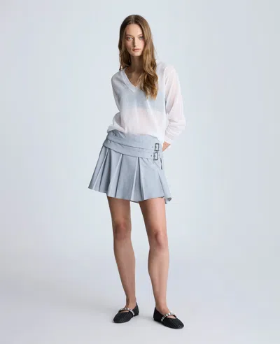 Kenneth Cole Box Pleat Mini Skort With Double Belt In Grey Dusk Melange