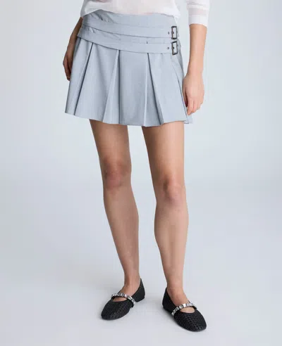 Kenneth Cole Box Pleat Mini Skort With Double Belt In Grey Dusk Melange