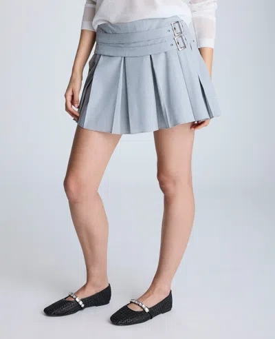 Kenneth Cole Box Pleat Mini Skort With Double Belt In Grey Dusk Melange