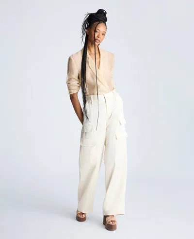 Kenneth Cole High Rise Fly Front Double Cargo Wide Leg Pants Pant In Multicolor