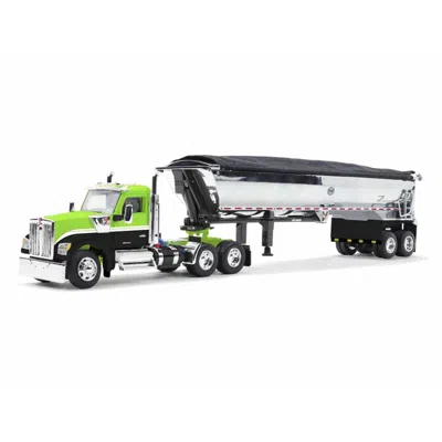 First Gear Kenworth W990 Day Cab & Mac Half-round Tandem-axle Dump Trailer Lime Green & Black 1-64 Scale Diecas