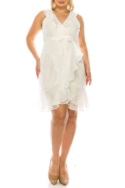 Maison Tara Sleeveless Ruffle Wrap Style A-line Dress In Ivory In Multi