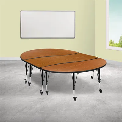 Flash Furniture 86 In. Mobile Oval Wave Flexible Thermal Laminate Activity Table Set With Height Adjustable Short Le
