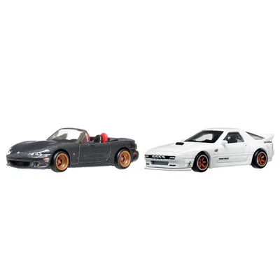 Hotwheels Mazda Mazda Speed Miata Gray Metallic & Mazda Rx7 Fc Pandem White Diecast Model Cars - Set Of 2