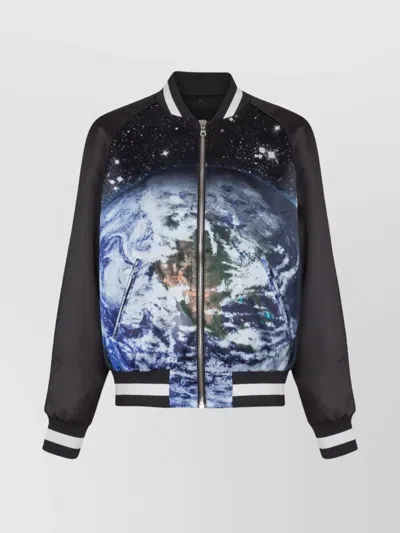 Balmain Earth Stars Print Zipped Varsity Bomber Jacket