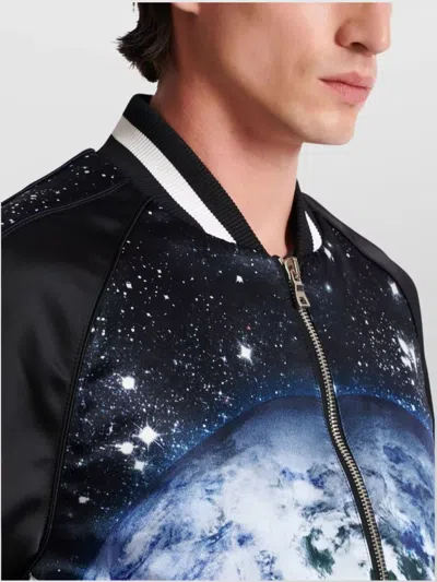 Balmain Earth Stars Print Zipped Varsity Bomber Jacket