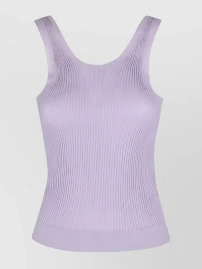 Cecilie Bahnsen Knit Top With Ribbed Texture And Scoop Neck In Purple