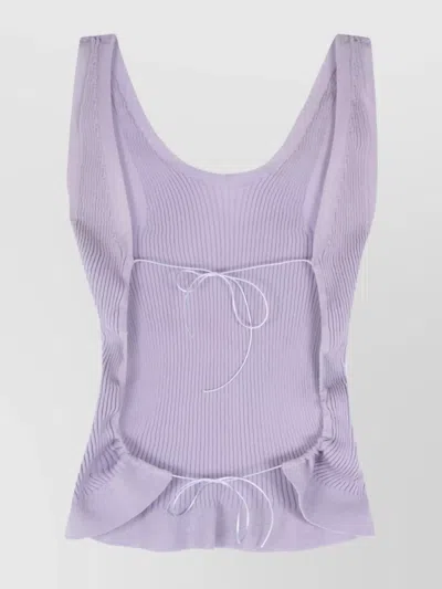 Cecilie Bahnsen Knit Top With Ribbed Texture And Scoop Neck In Purple