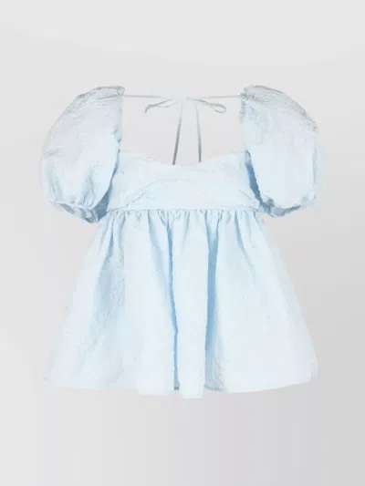 Cecilie Bahnsen Blouse With Gathered Back And Puff Sleeves In Blue