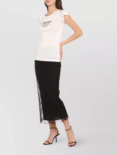 Tom Ford Silk T-shirt With Cap Sleeves And Printed Design In Beige