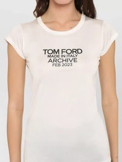 Tom Ford Silk T-shirt With Cap Sleeves And Printed Design In Beige