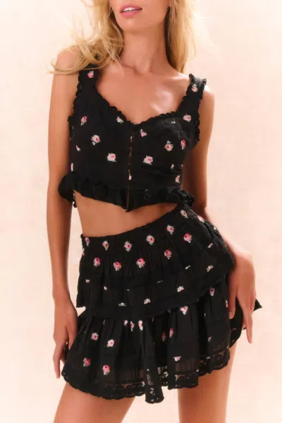 Loveshackfancy Ruffle Mini Skirt In Black Combo In Black