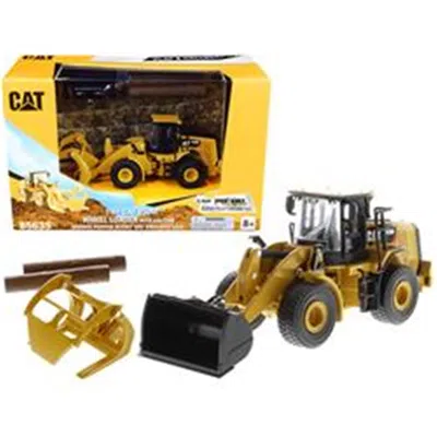 Diecast Masters Cat Caterpillar 950m Wheel Loader With Bucket & Log Fork With Two Log Poles Play & Collect 1-64 Scal