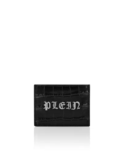 Philipp Plein Crocco Printed Leather Credit Cards Holder Gothic Plein In Black