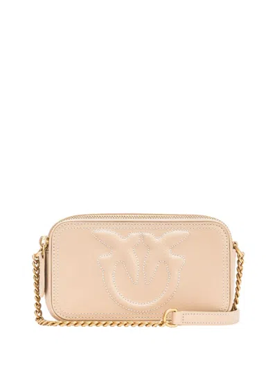 Pinko Small Crossbody Bag With Raised Love Birds Logo In Pink