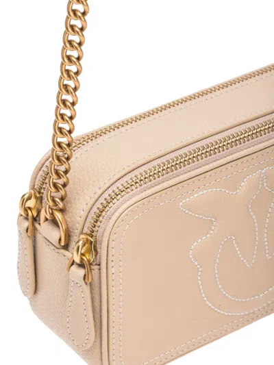 Pinko Small Crossbody Bag With Raised Love Birds Logo In Pink