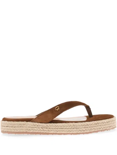 Gianvito Rossi Embellished Suede Platform Espadrille Flip Flops In Brown