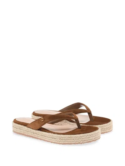 Gianvito Rossi Embellished Suede Platform Espadrille Flip Flops In Brown