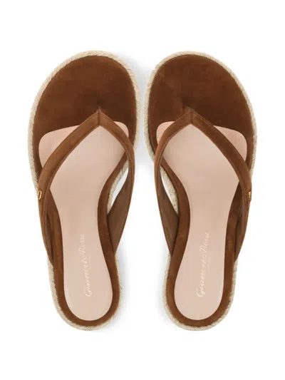 Gianvito Rossi Embellished Suede Platform Espadrille Flip Flops In Brown