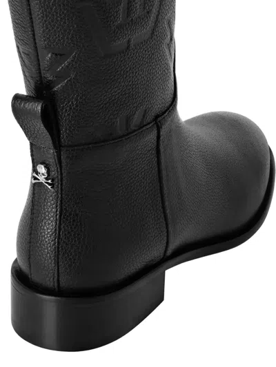 Philipp Plein Monogram-debossed Boots In Black