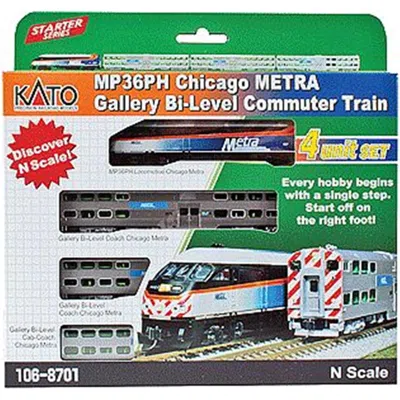 Kato Chicago Metra Bi-level Commuter Train-only Set - N-scale