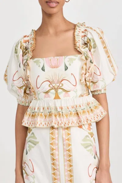 Lug Von Siga Daphne Printed Cotton Top In Natural In White