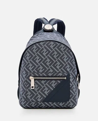Fendi Small Leather Diagonal Insert Backpack In Blue