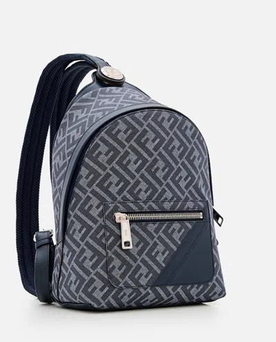Fendi Small Leather Diagonal Insert Backpack In Blue