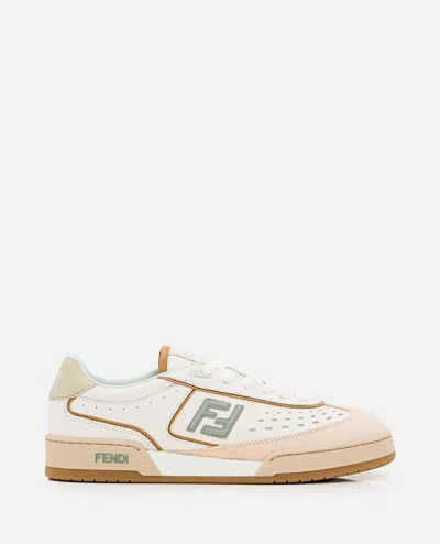 Fendi Uwhi Sage Linen Leather Sneakers In Neutral