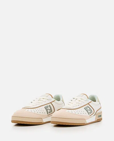 Fendi Uwhi Sage Linen Leather Sneakers In Neutral