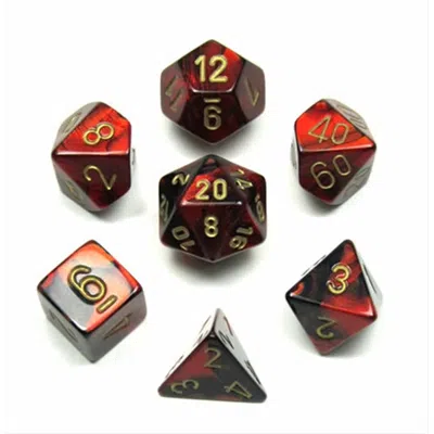 Chessex Manufacturing 26433 Cube Gemini Set Of 7 Dice - Black & Red With Gold Numbering