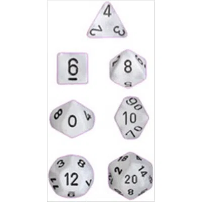Chessex Manufacturing 27401 Cube Set Of 7 Dice - Frosted Clear With Black Numbering