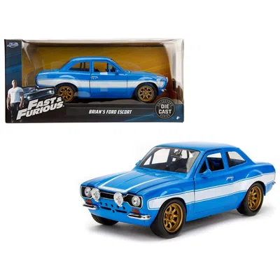 Jada Toys 1-24 1970 Brians Ford Escort Fast & Furious Movie Diecast Model Car - Blue With White Stripes