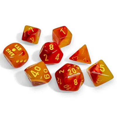 Chessex Tube Lab Gemini Gellow Luminary Polyhedral Dice Red & Yellow - Set Of 7