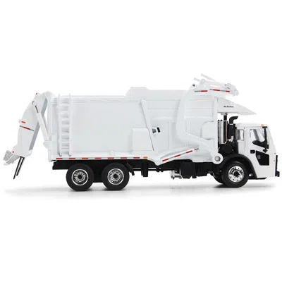 First Gear Mack Lr Refuse Garbage Truck With Mcneilus Meridian Front Loader White With Trash Bin 1-64 Scale Die