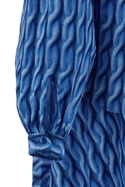 Balenciaga Blue Long Dress With All-over Print And Bow Closure In Fabric Woman In Blue