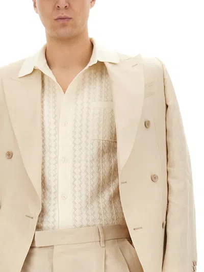 Dolce & Gabbana Perforated Cotton Knit Shirt In White