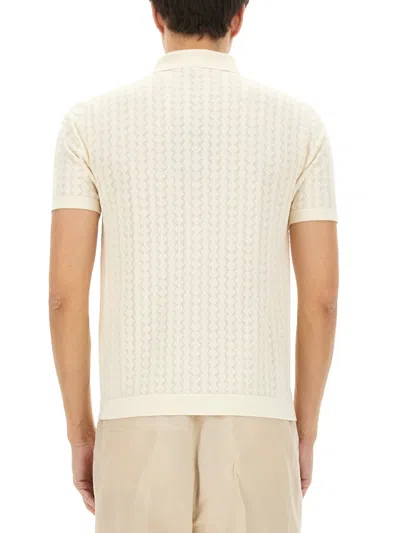 Dolce & Gabbana Perforated Cotton Knit Shirt In White