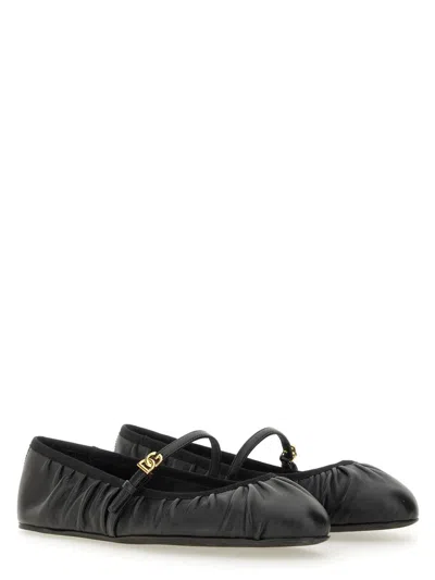 Dolce & Gabbana 5mm Criss Cross Nappa Ballerina Flats In Black