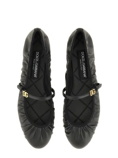 Dolce & Gabbana 5mm Criss Cross Nappa Ballerina Flats In Black