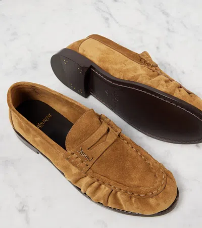 Saint Laurent Camel Suede Le Loafer Loafers In Brown
