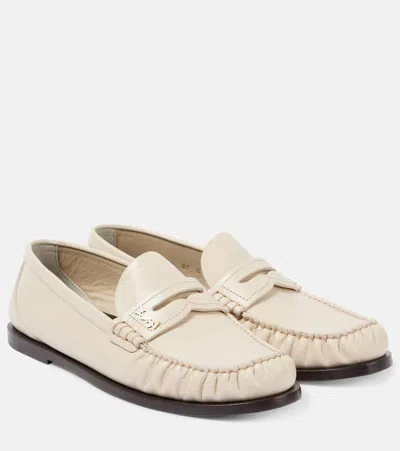 Saint Laurent Le Loafer Gathered Glossed-leather Loafers In Nude
