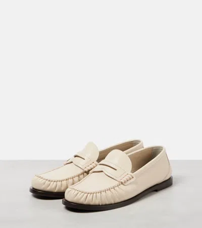 Saint Laurent Le Loafer Gathered Glossed-leather Loafers In Nude