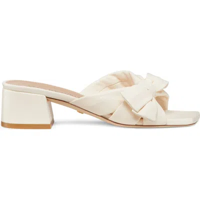 Stuart Weitzman Sofia Lambskin Bow Mule Sandals In White
