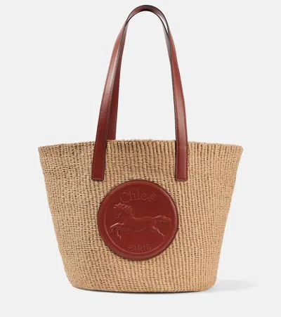Chloé Chloe Women Raffia Large Horse Medal Bucket Bag In Brown