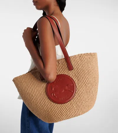 Chloé Chloe Women Raffia Large Horse Medal Bucket Bag In Brown