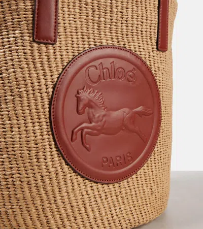 Chloé Chloe Women Raffia Large Horse Medal Bucket Bag In Brown