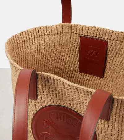 Chloé Chloe Women Raffia Large Horse Medal Bucket Bag In Brown