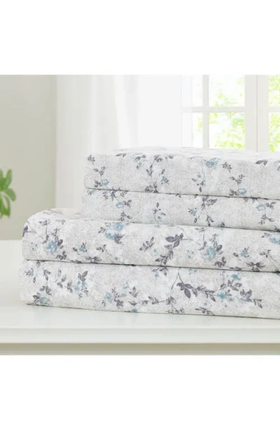 Modern Threads Rose Print Microfiber Sheet Set In Blue