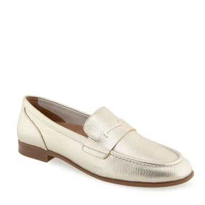 Aerosoles Women's Winona Almond Toe Loafer Flats In Gold Metallic Pebbled Leather